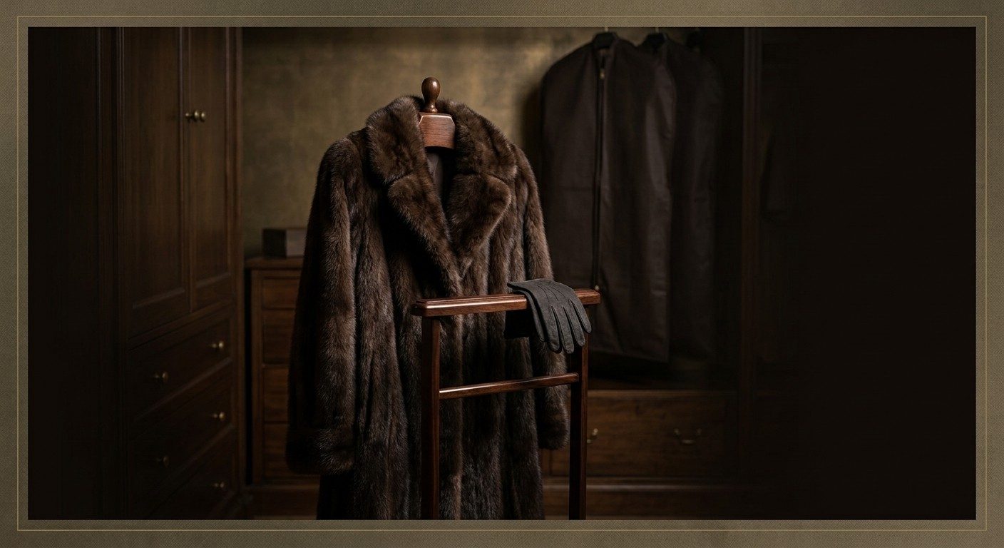 Manteau de fourrure d'exception présenté dans un atelier feutré