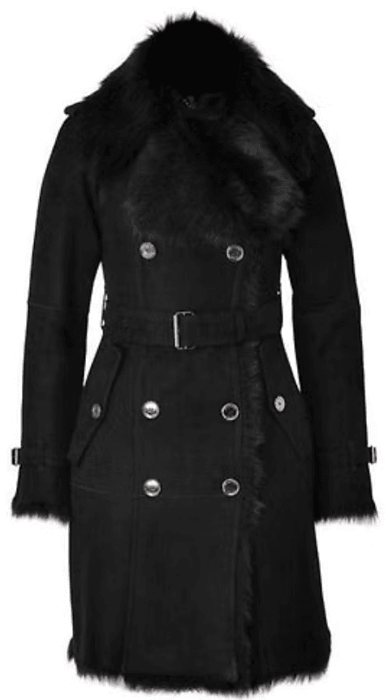 Manteau trench Burberry en shearling noir avec col en fourrure